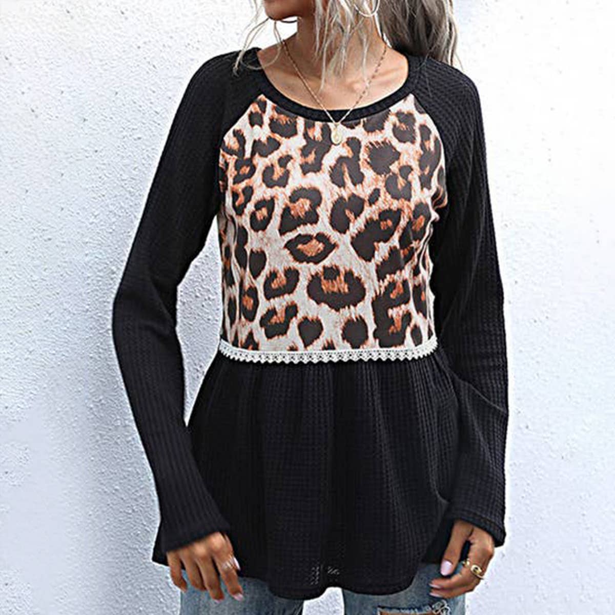 Casual leopard print patchwork T-shirt_cwtbll1763
