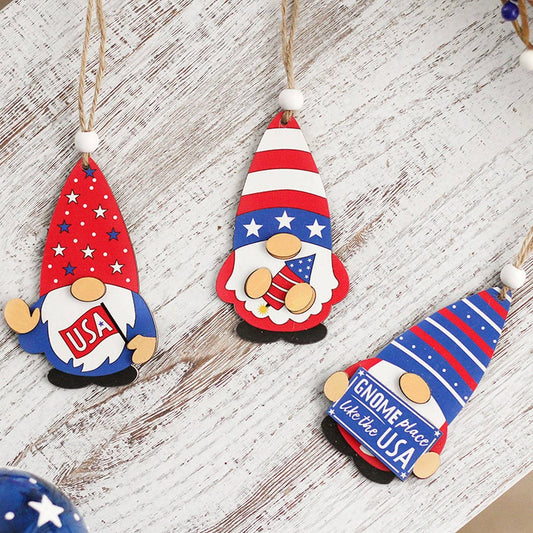 US Flag Faceless Gnome Wooden Hanging Decor_CWAJE05407