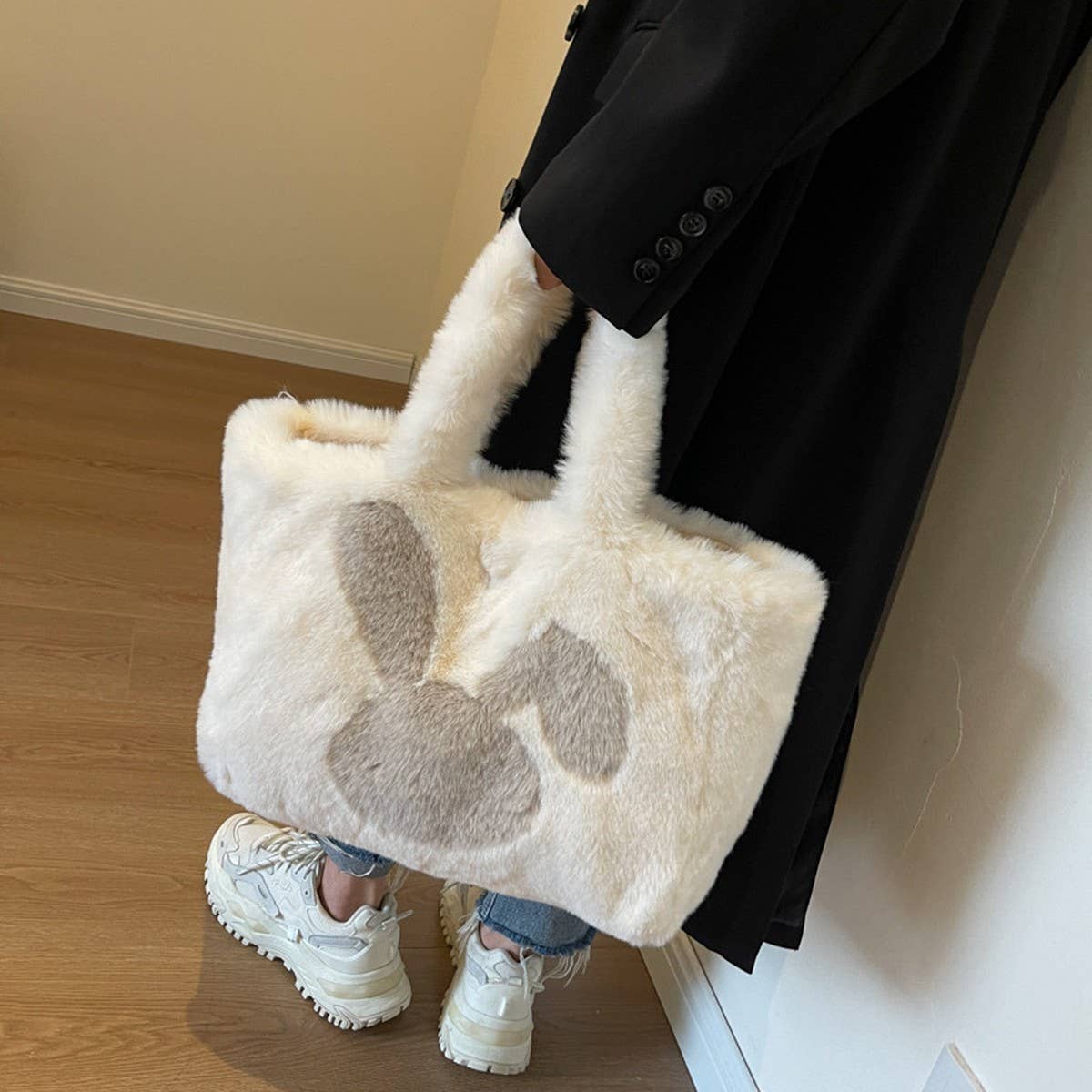 WINTER BIG EAR RABBIT HANDBAG SHOULDER PLUSH BAG_CWAB3949