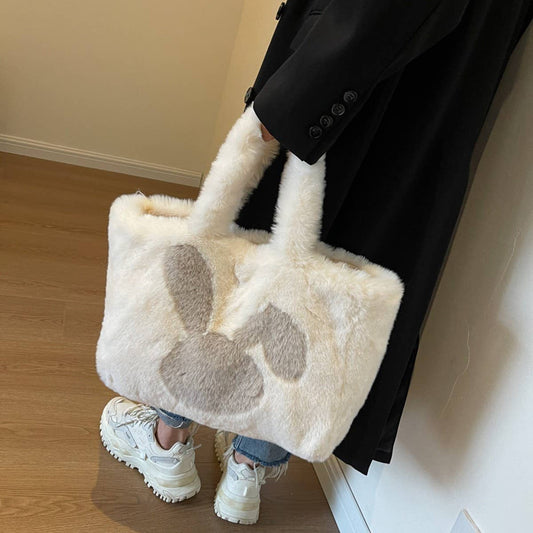 WINTER BIG EAR RABBIT HANDBAG SHOULDER PLUSH BAG_CWAB3949