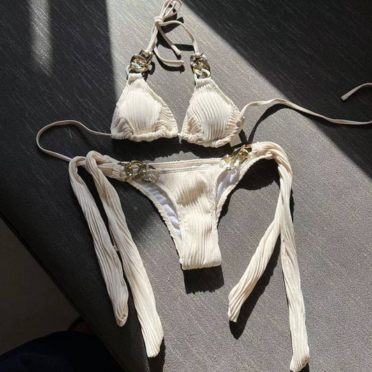 ACRYLIC CHAIN DETAIL BIKINI SET - SEXY SWIMSUIT_CWMW0921