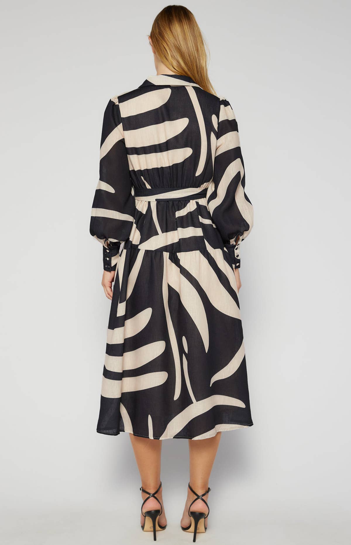 PRINTED LOOSE LACE-UP LONG-SLEEVED SHIRT DRESS