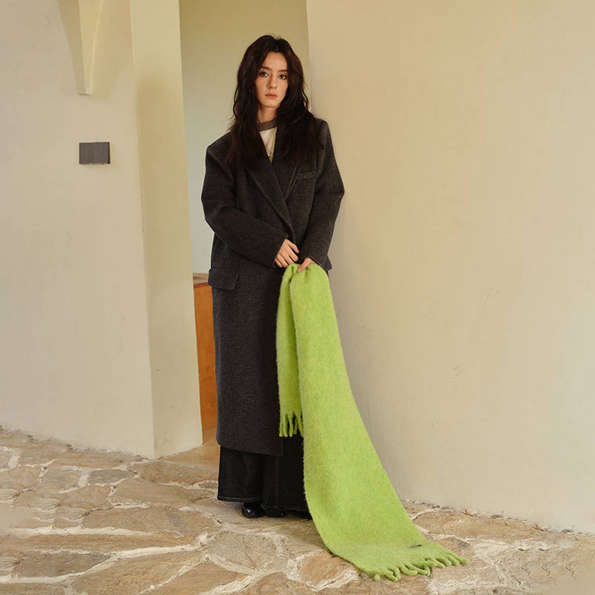 Chunky Wool Blend Scarf for Winter ? Solid Color