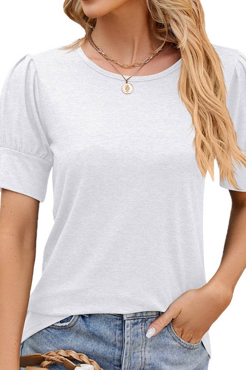 ROUND NECK SOLID COLOR BUTTON UP T SHIRT_CWTSTS0193