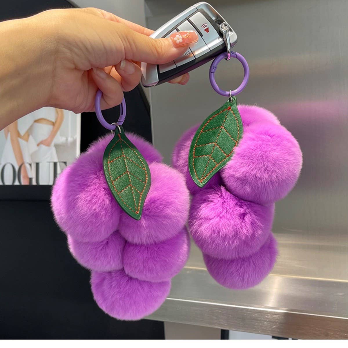CUTE PLUSH DOLL PURPLE GRAPE CAR KEYCHAIN PENDANT