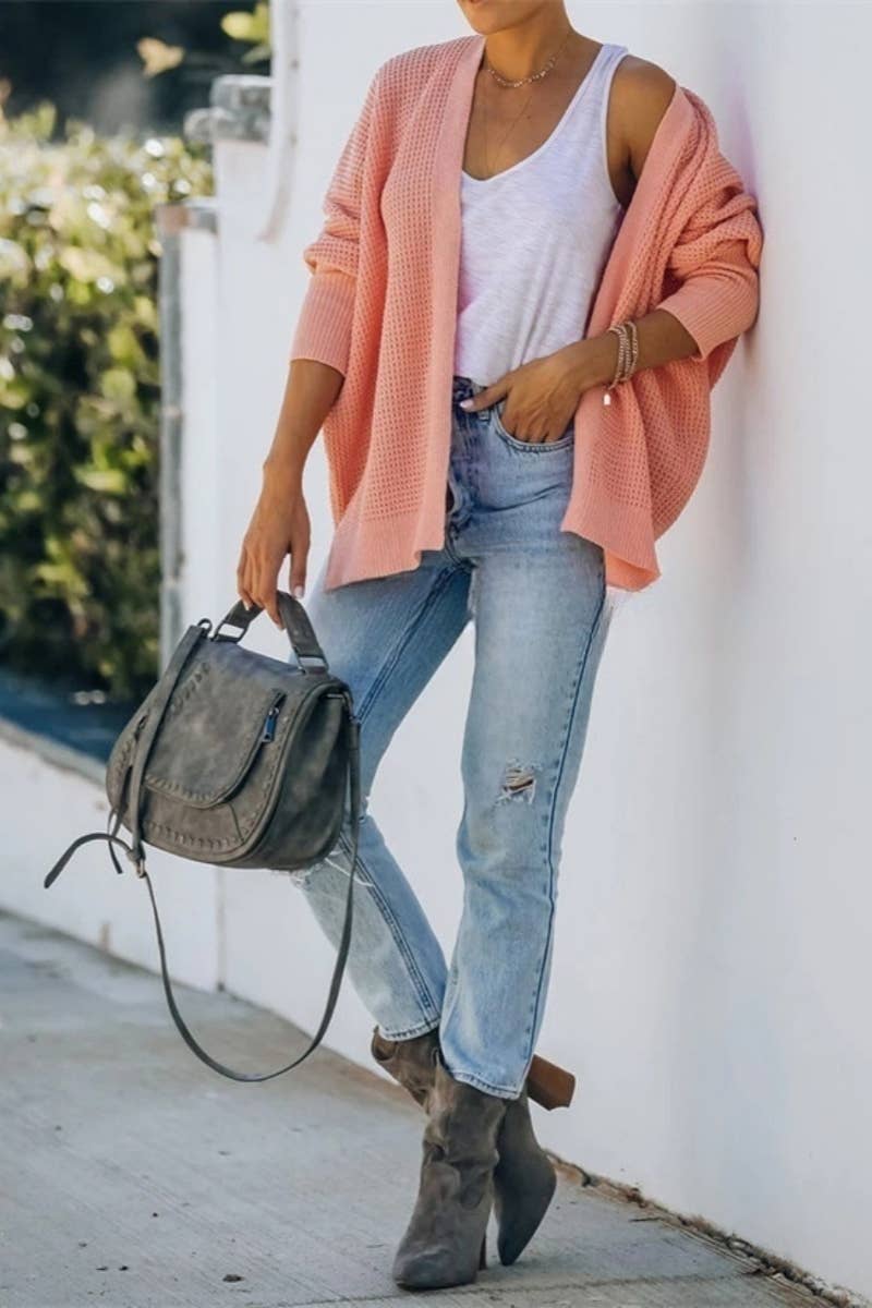 CWOCAL372 Oversized Open Front Casual Cardigan Sweater