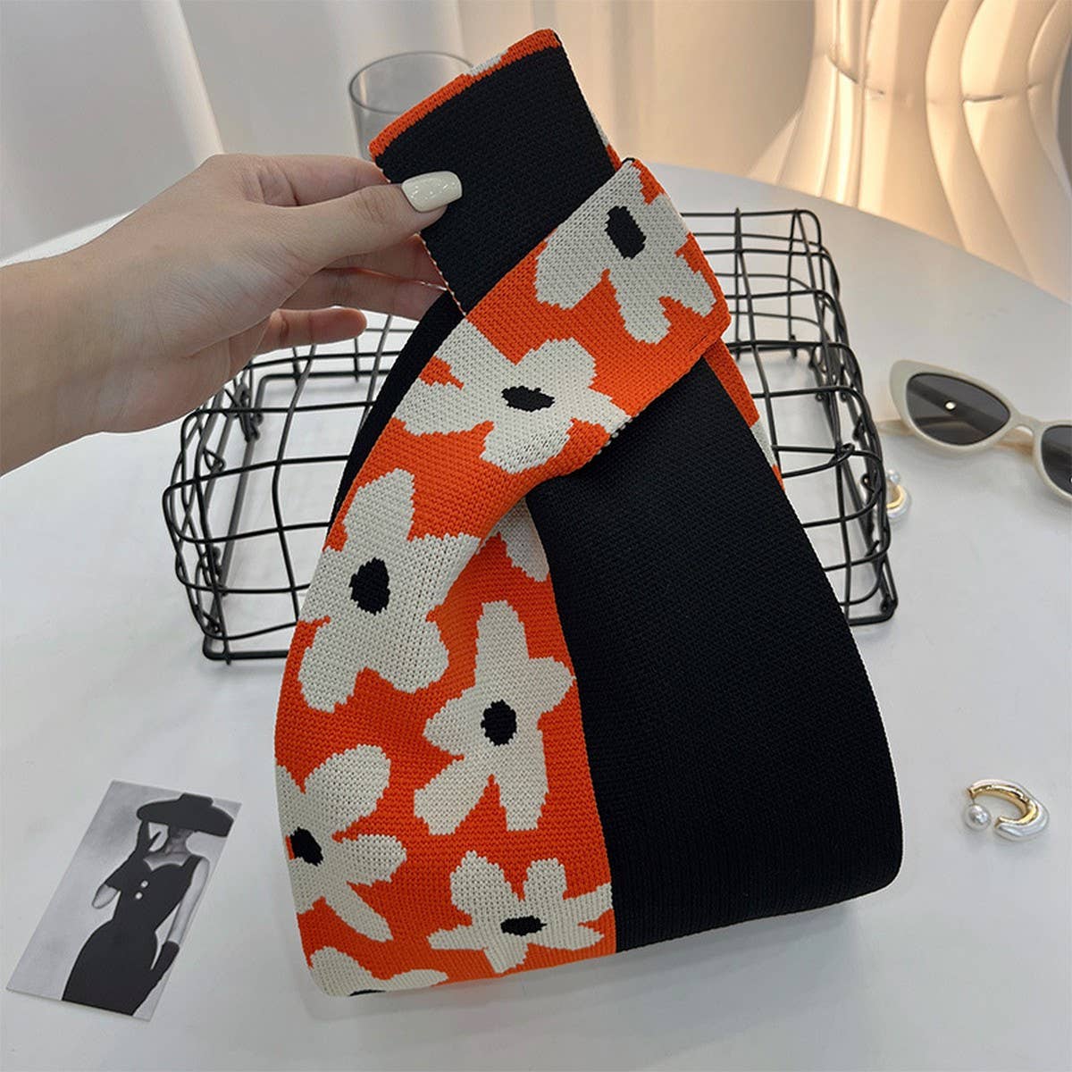 CUAB00622_CHECKERED KNIT SHOULDER BAG WOMEN WOVEN PURSE