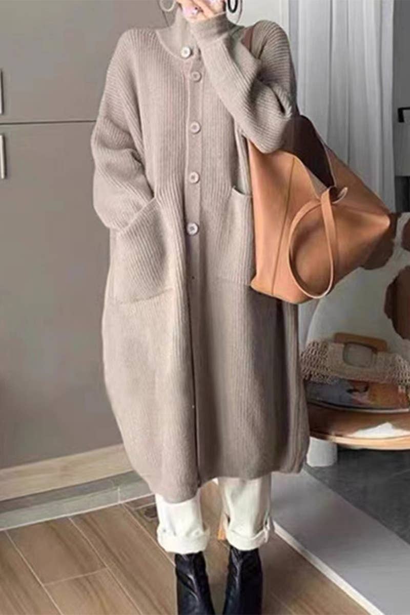 Single-breasted solid-color mid-length cardigan