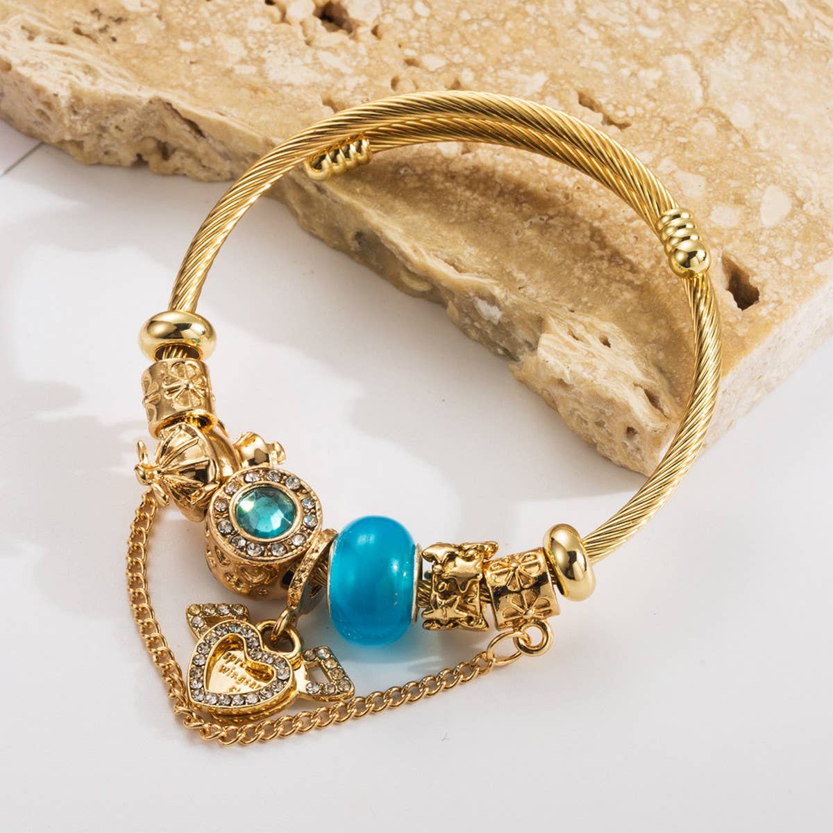 Stylish Stainless Steel Beaded Heart Bracelet_CWMM8481