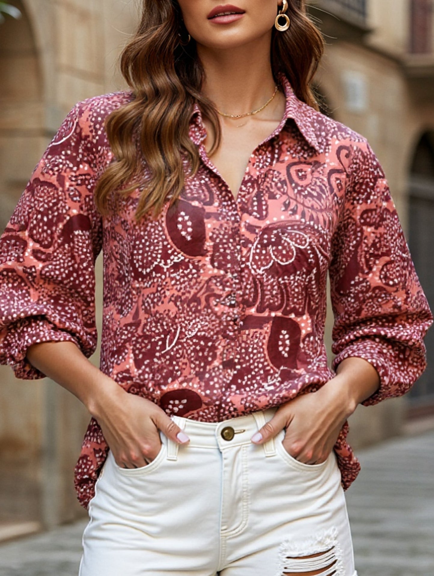 Puff-sleeve chiffon blouse
