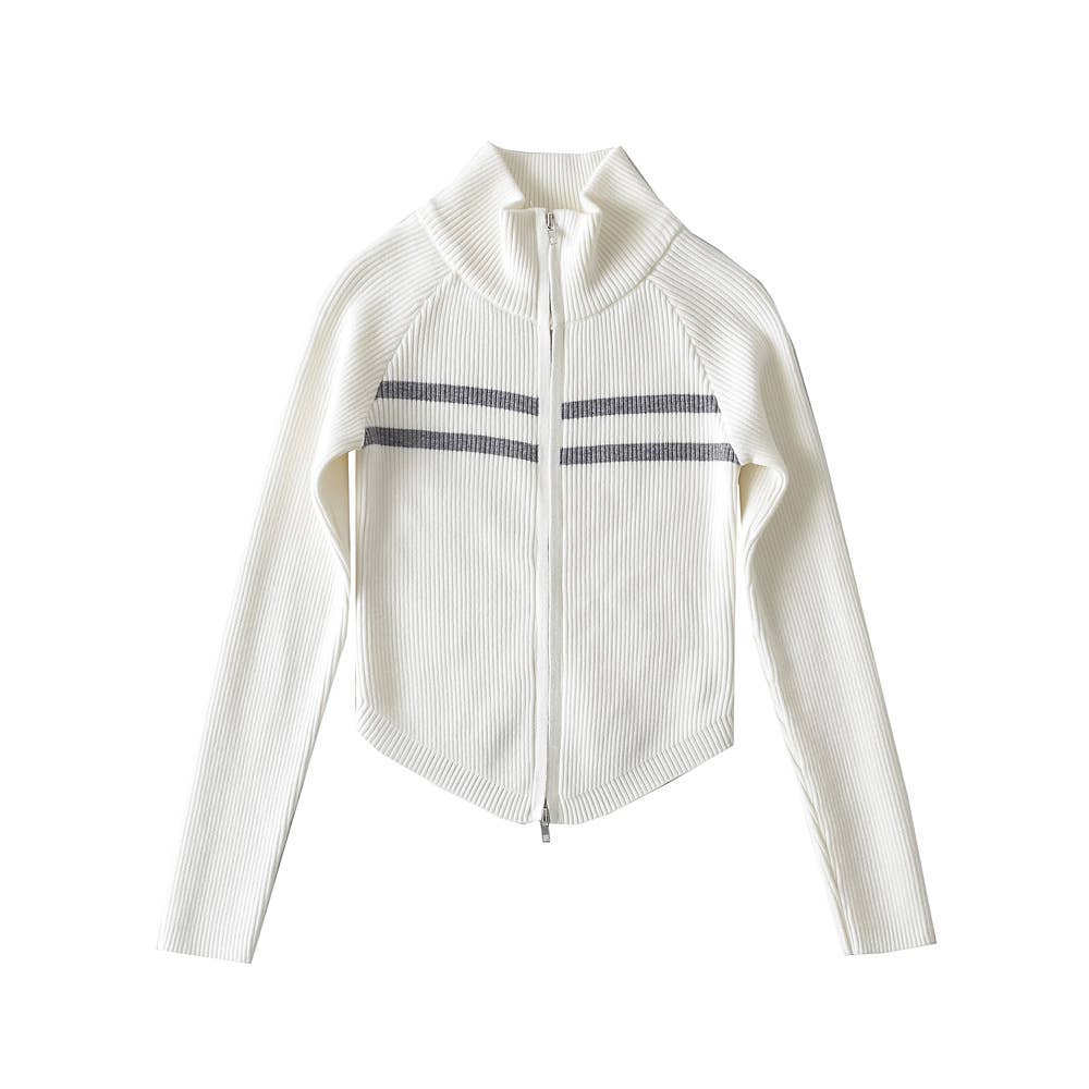 SLIM STAND COLLAR ZIPPER CURVED SHORT JACKET