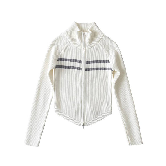 SLIM STAND COLLAR ZIPPER CURVED SHORT JACKET