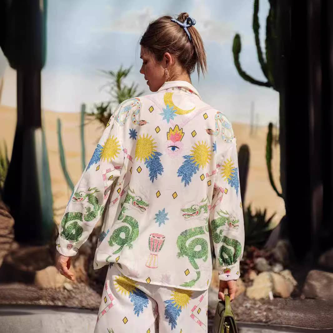 Loose casual macaron-printed long-sleeved suit