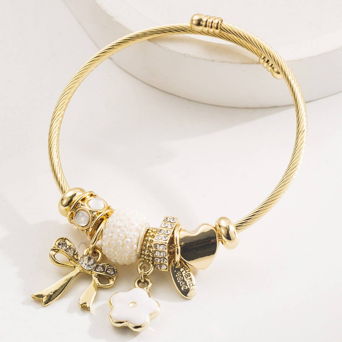 Butterfly Heart Beaded Steel Bracelet for Her_CWMM8477