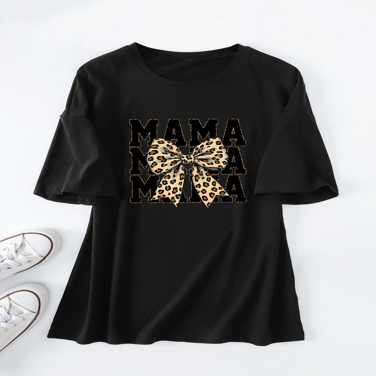 Leopard Bow Print T-Shirt, Loose Fit for Women