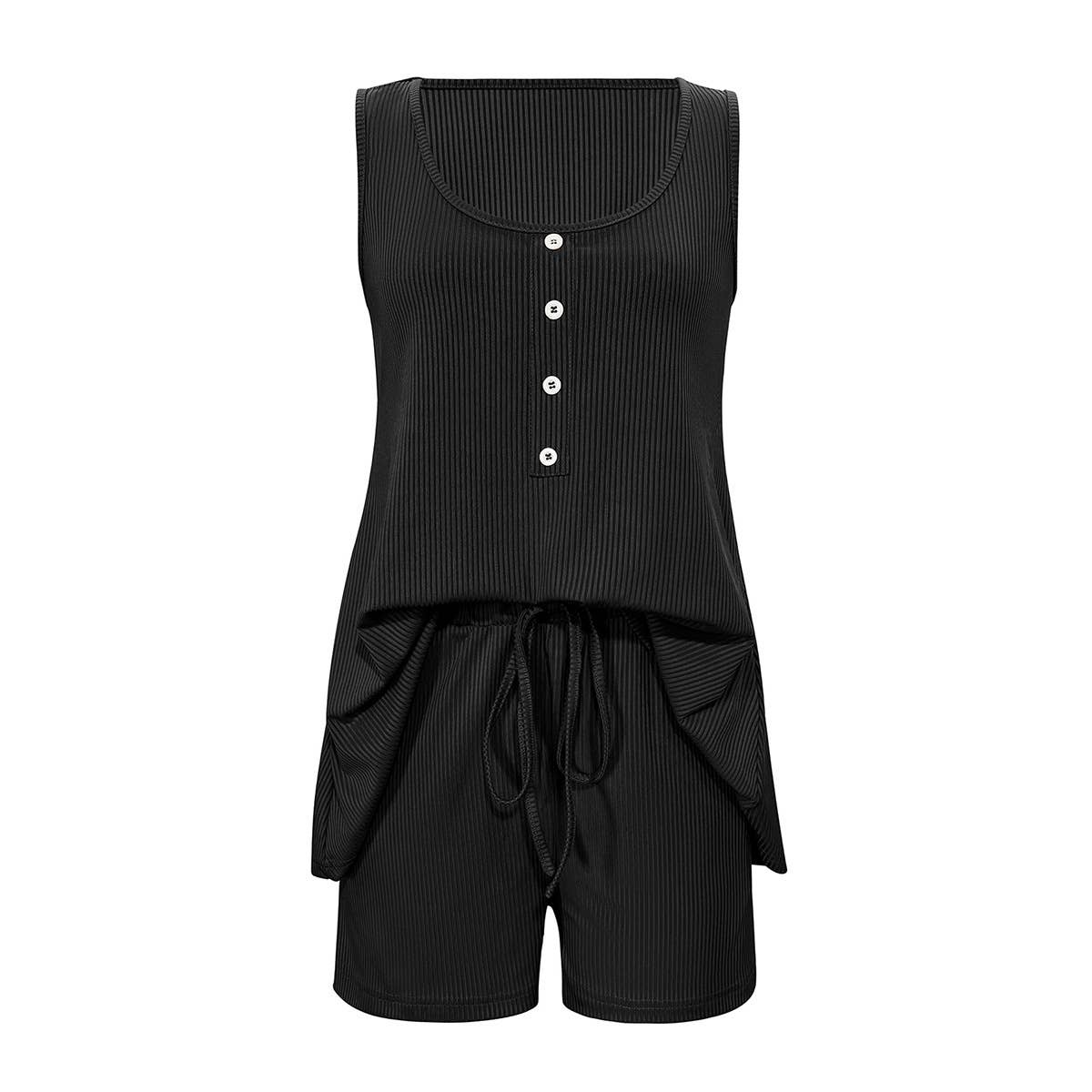 Loose solid-color half-breasted top shorts set