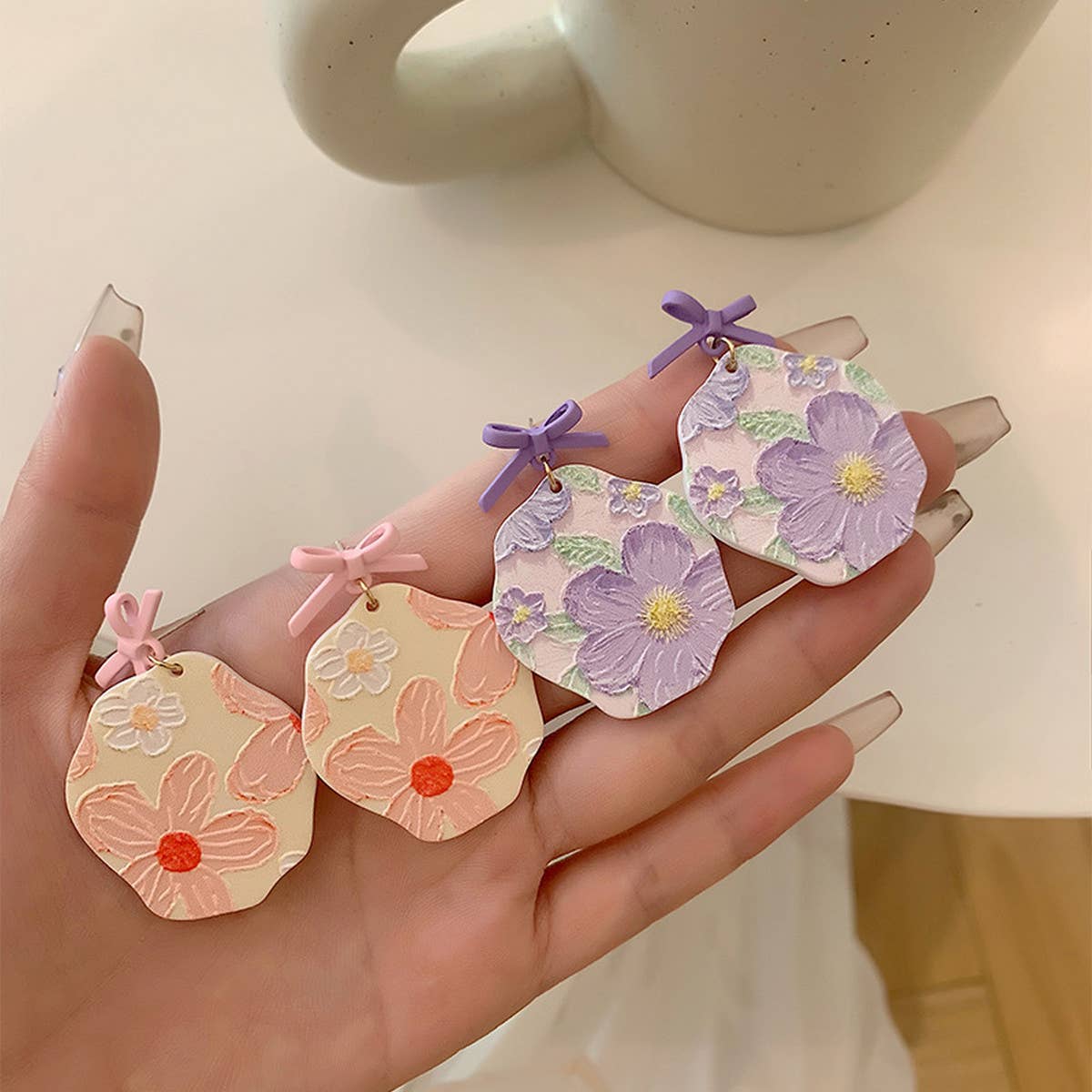 ROMANTIC PURPLE OIL PAINTING FLOWER ART EARRINGS