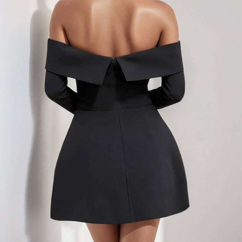 Off-shoulder A-line elegant fitted dress