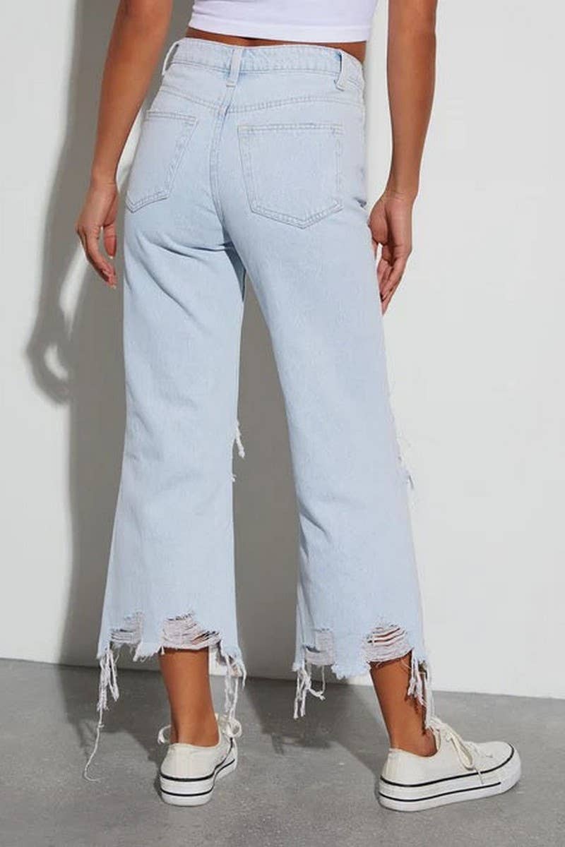 CWJP0595_VINTAGE WIDE LEG RIPPED STRAIGHT DENIM PANTS