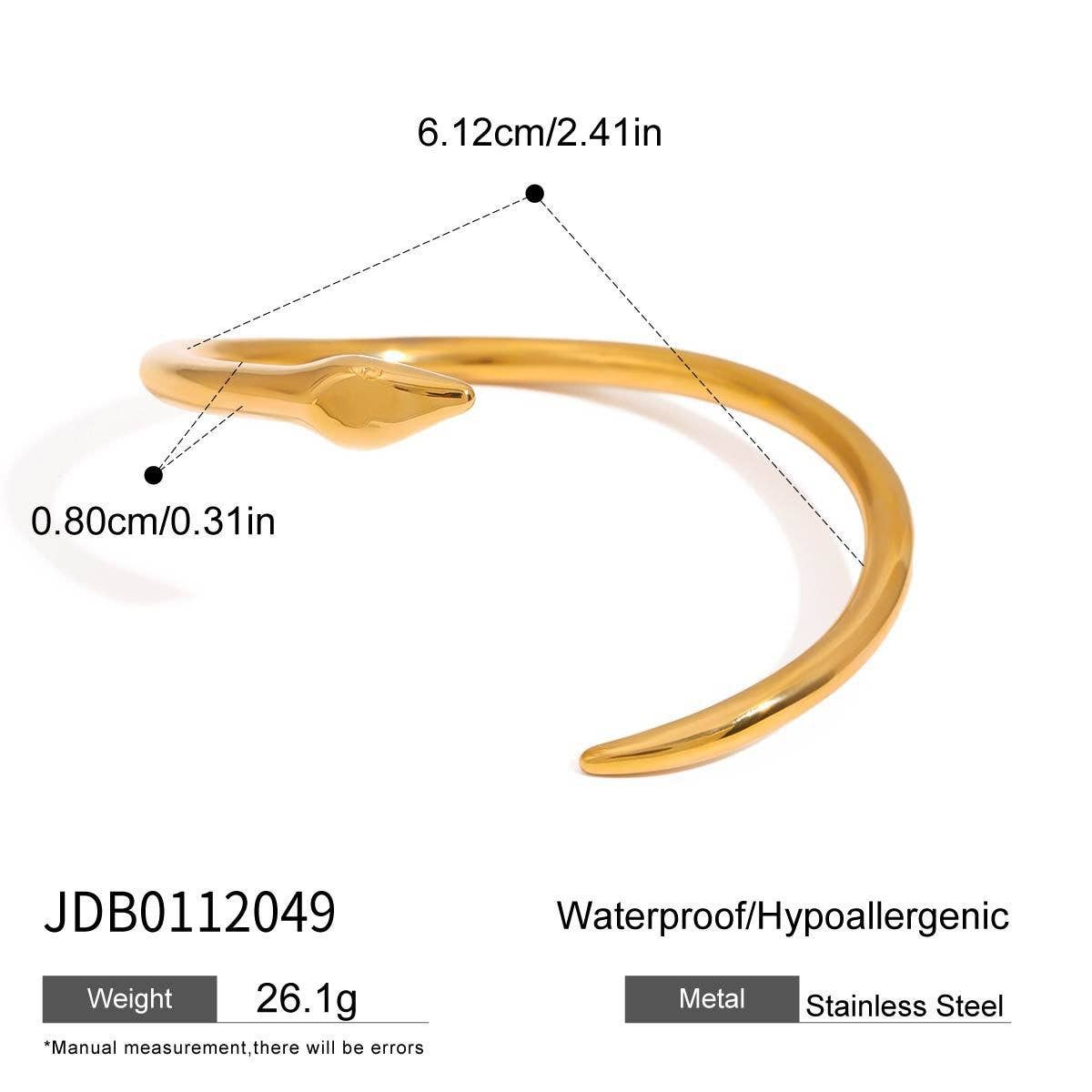 Trendy Hammered Serpent Bangle, 18K Gold Steel