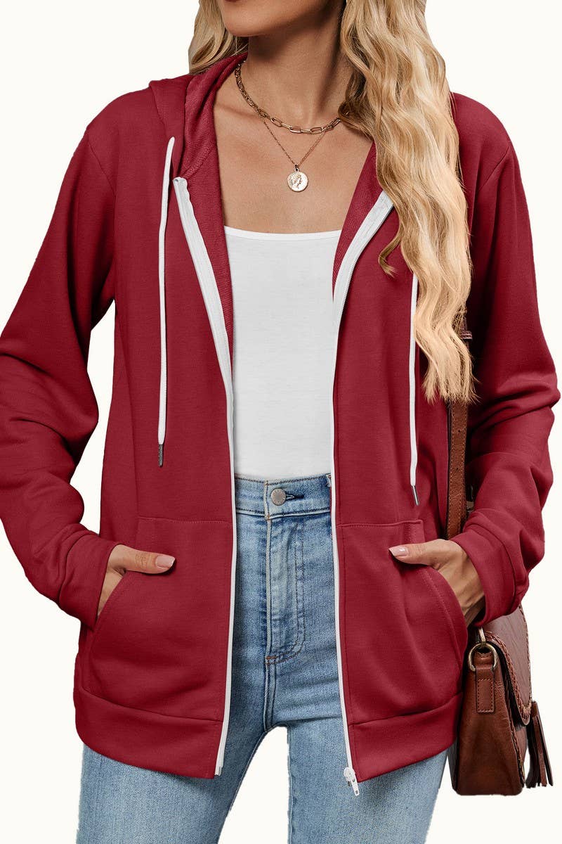 CWOCO00239_COLORBLOCK ZIP UP HOODED POCKET SWEATSHIRT