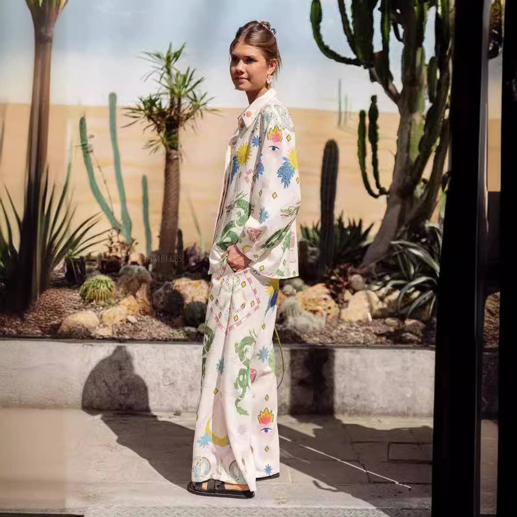 Loose casual macaron-printed long-sleeved suit