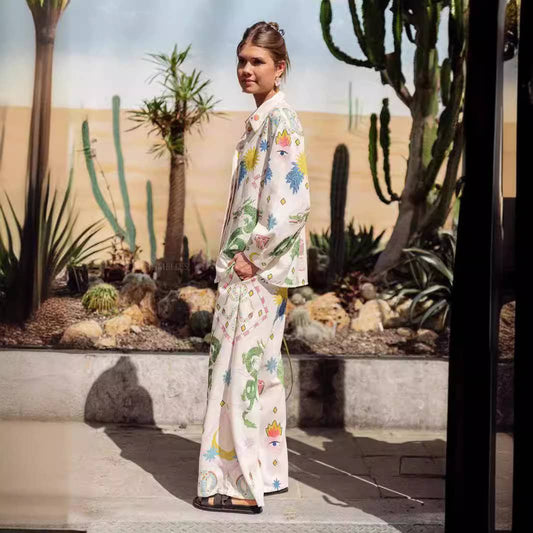 Loose casual macaron-printed long-sleeved suit