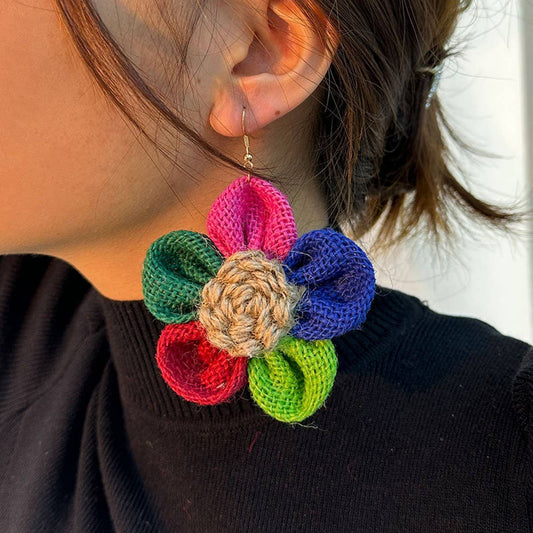 Handmade Large Floral Earrings Colorful Design