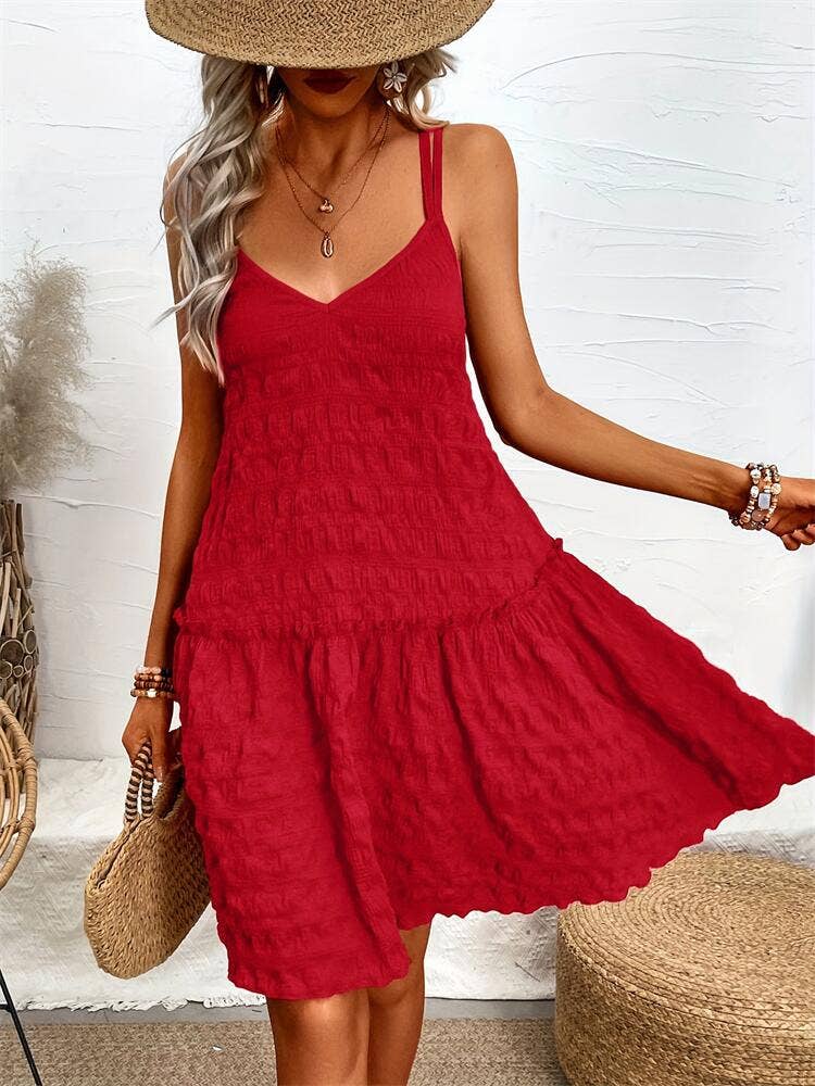 Elegant solid crepe ruffles sleeveless dress
