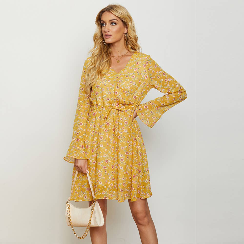 FLORAL LONG-SLEEVED V-NECK BOHO DRESS_cwdsd4376