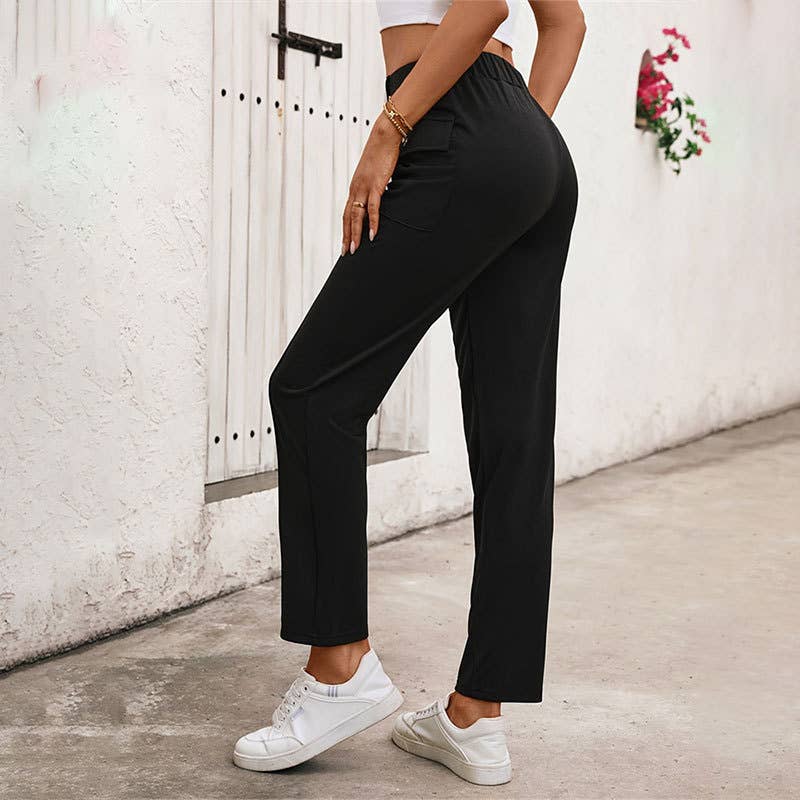 HIGH-WAISTED KNIT BUTTON-UP CASUAL PANTS