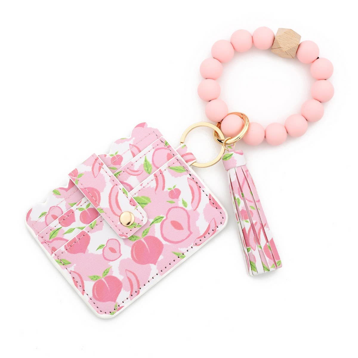 Printed Card Wallet with Beaded Bracelet Keychain_CWAB4945
