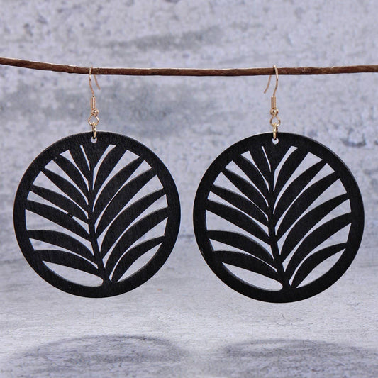 RETRO PERSONALIZED WOOD CHIP ROUND EARRINGS_CWAJE1573