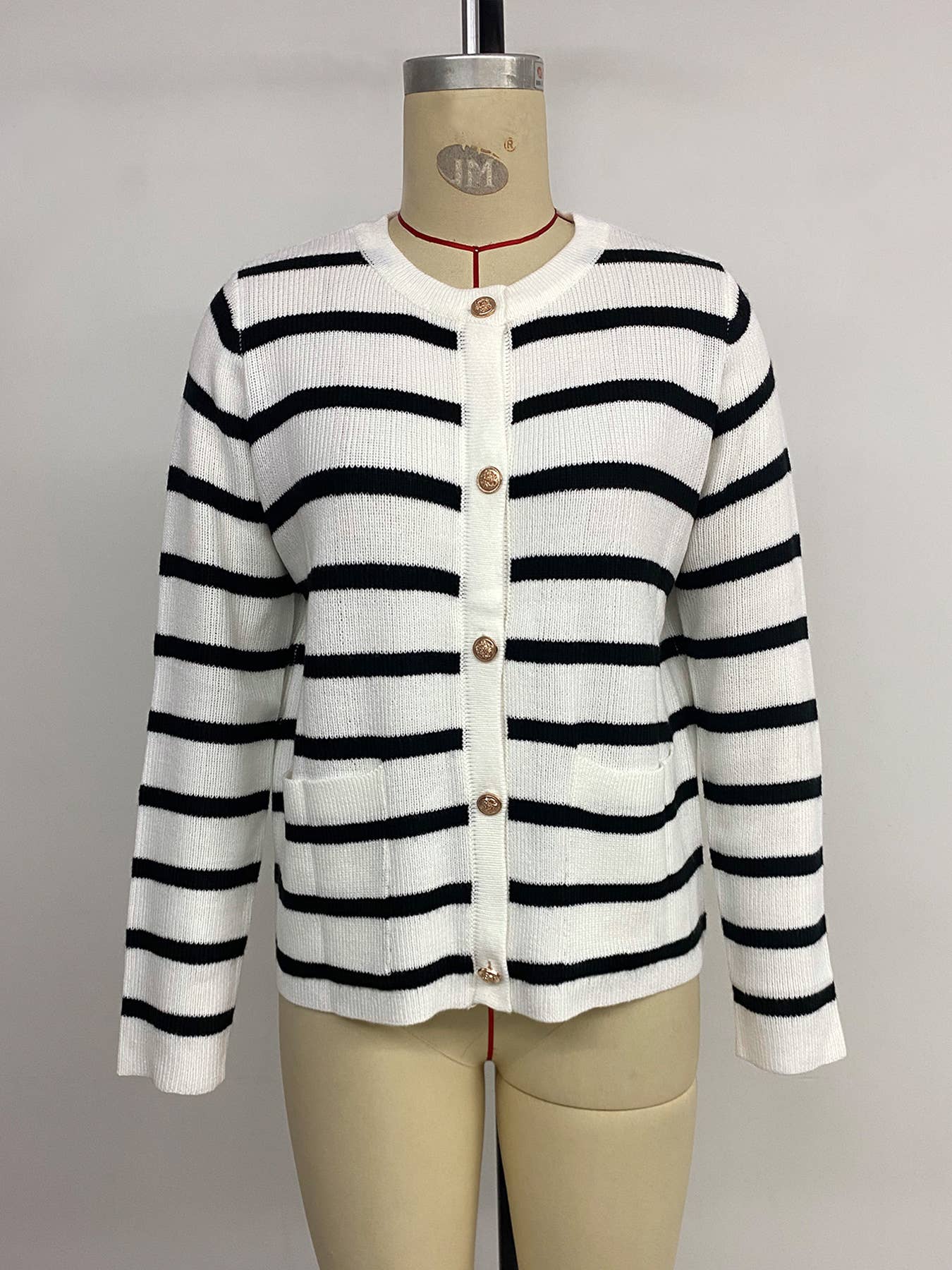Striped color-blocking long sleeve knit cardigan