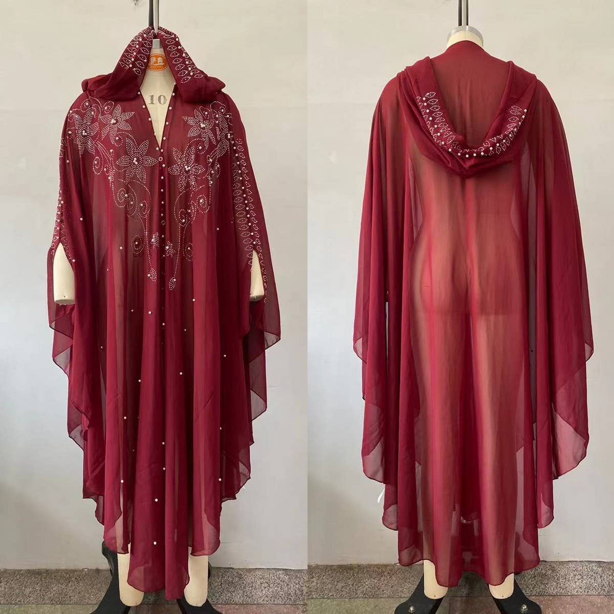 African Beaded Long Robe Muslim Cape Hooded Dress_CWMM6138