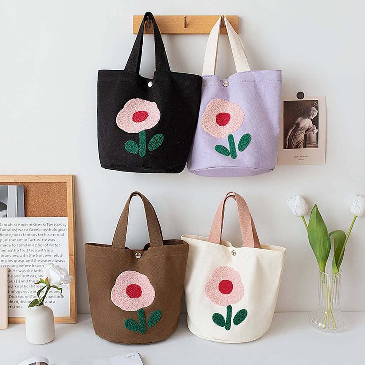 Embroidered Canvas Lunch Tote Bag for Women_CWAB5596