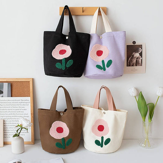 Embroidered Canvas Lunch Tote Bag for Women_CWAB5596