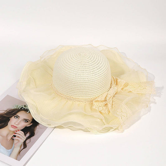 Fashion bow ribbon wide brim straw hat_CWAH3474