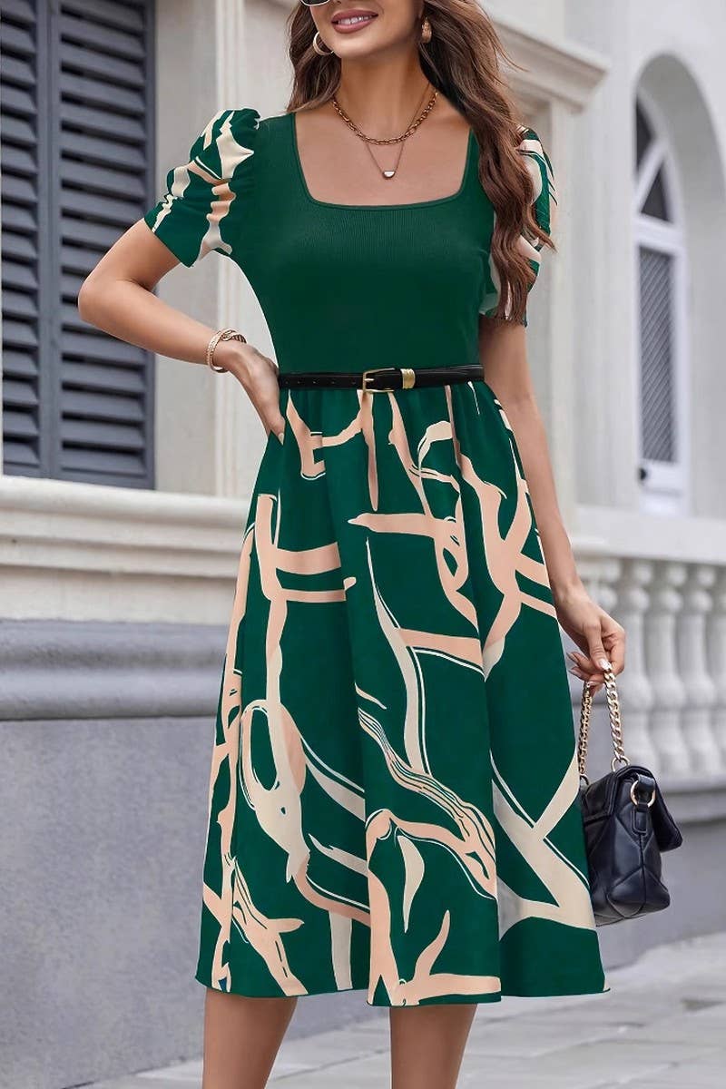 CWDMD5037_COMMUTER ELASTIC SLIM FIT PUFF SLEEVE DRESS