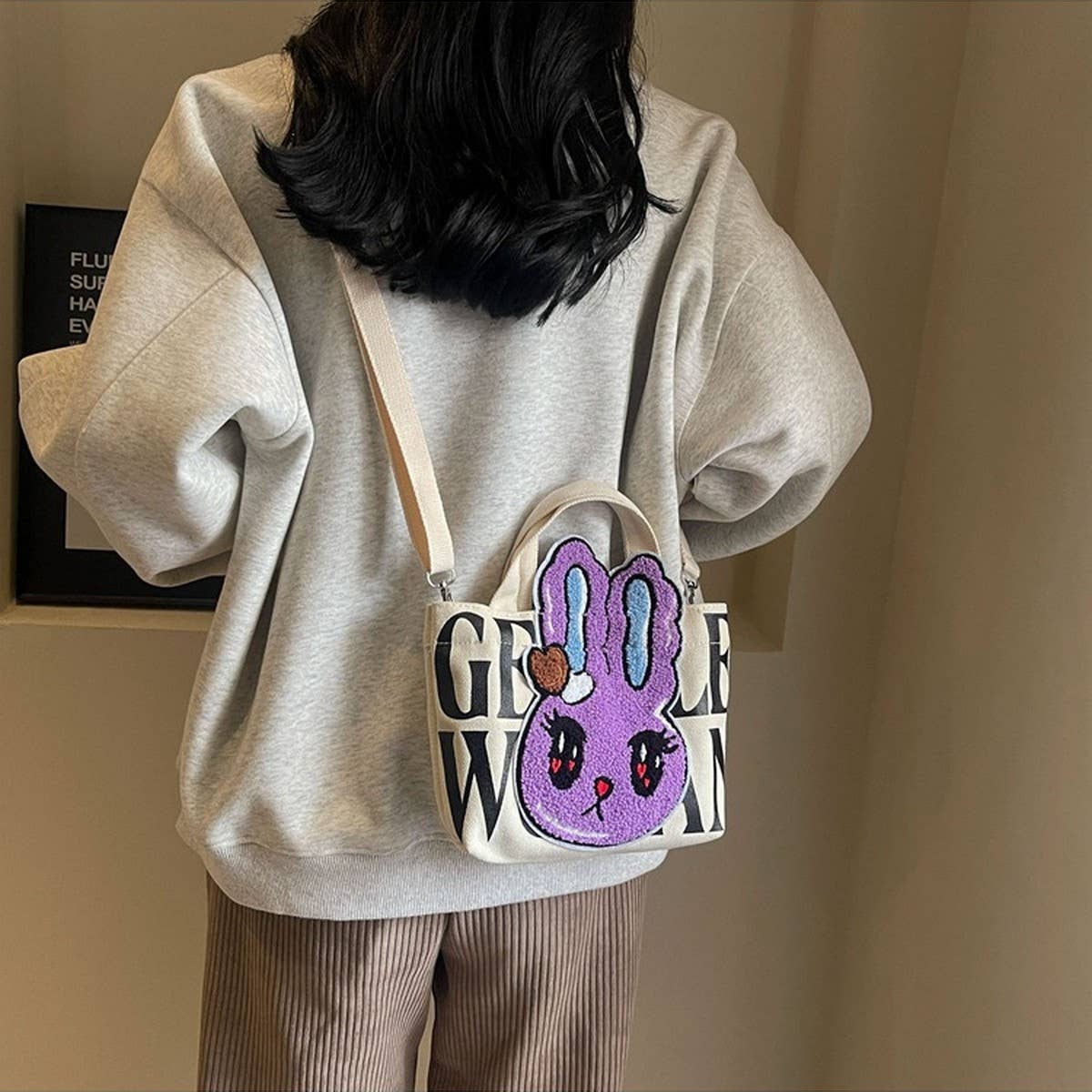 CUTE BUNNY MINI LETTERS PLUSH SHOULDER BAG_CWAB2685