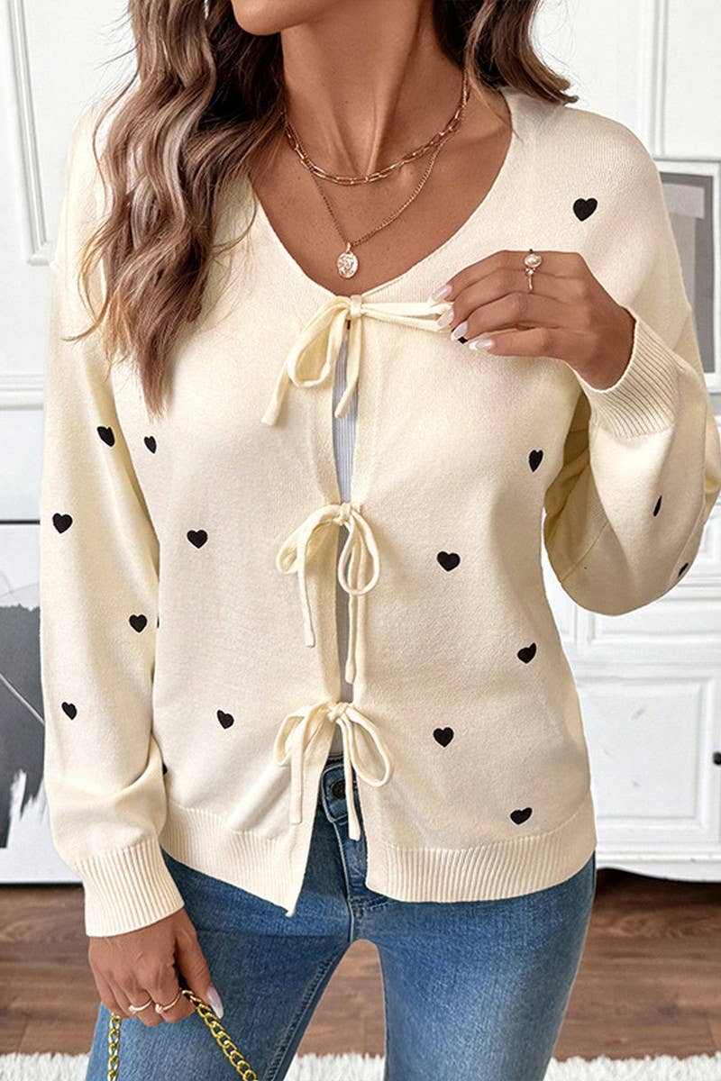 CWOCAL00586_CUTE HEART V-NECK TIE FRONT CARDIGAN SWEATER