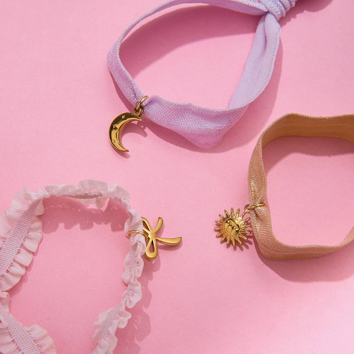 Sweet 18K Gold Pink Lace Bow Pendant Bracelet