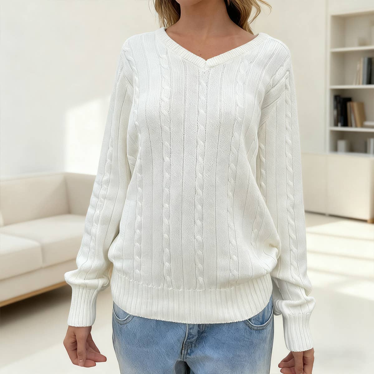Fashionable casual solid-color knitted sweater