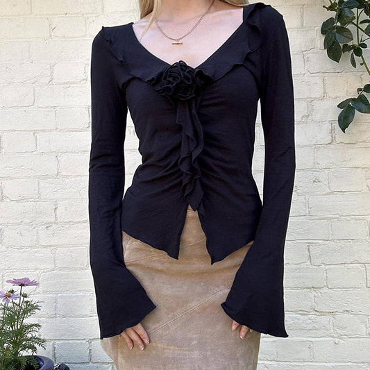 THREE-DIMENSIONAL ROSE FLARED SLEEVE T-SHIRT