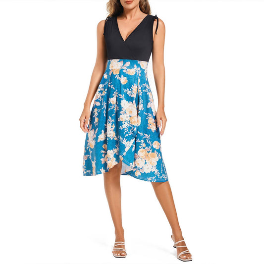 VEST KNIT PATCHWORK SPLIT PRINT DRESS