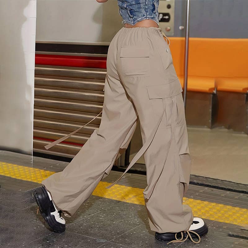 Low-rise drawstring streamers cargo pants