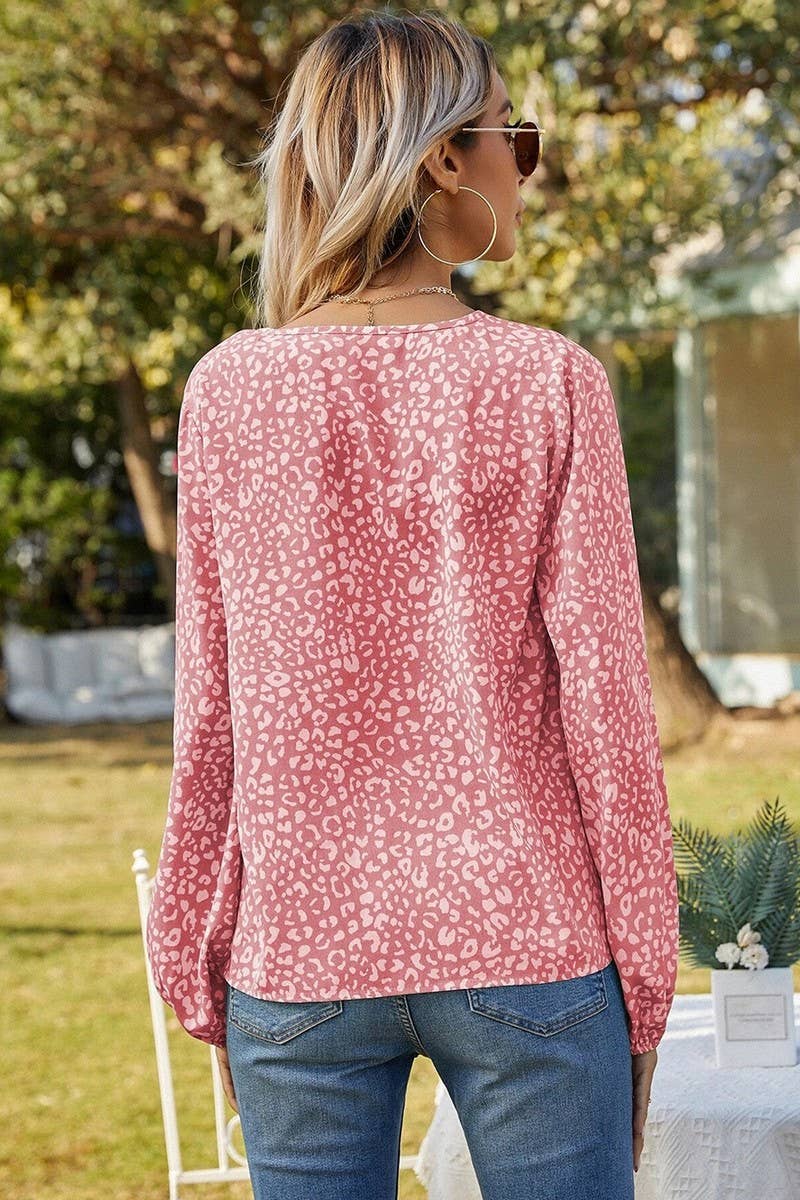 V NECK PULLOVER CHIFFON PRINT STYLE BLOUSE_CWTBLL0590