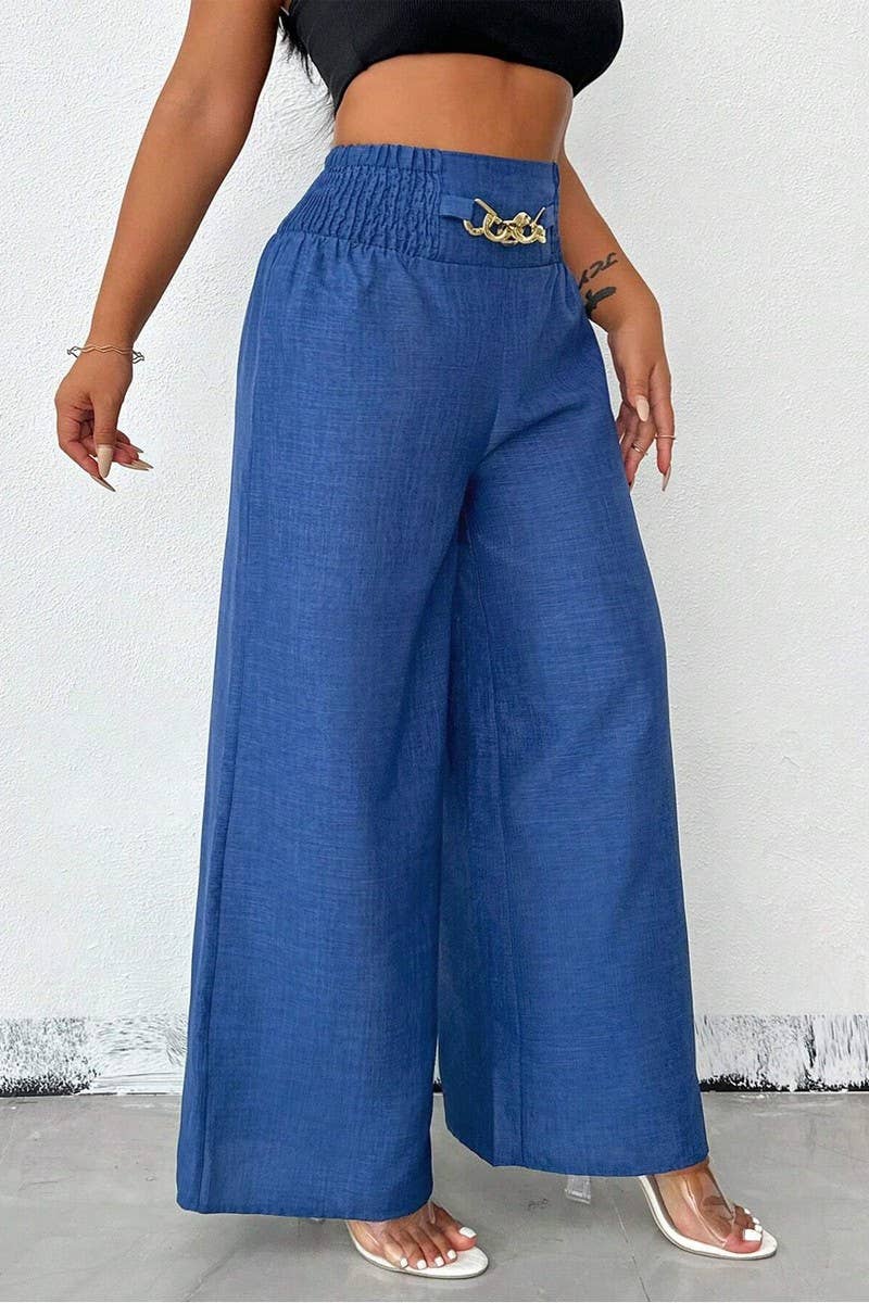 CWBLP1887_VINTAGE HIGH WAIST ELASTICATED WIDE LEG TROUSERS