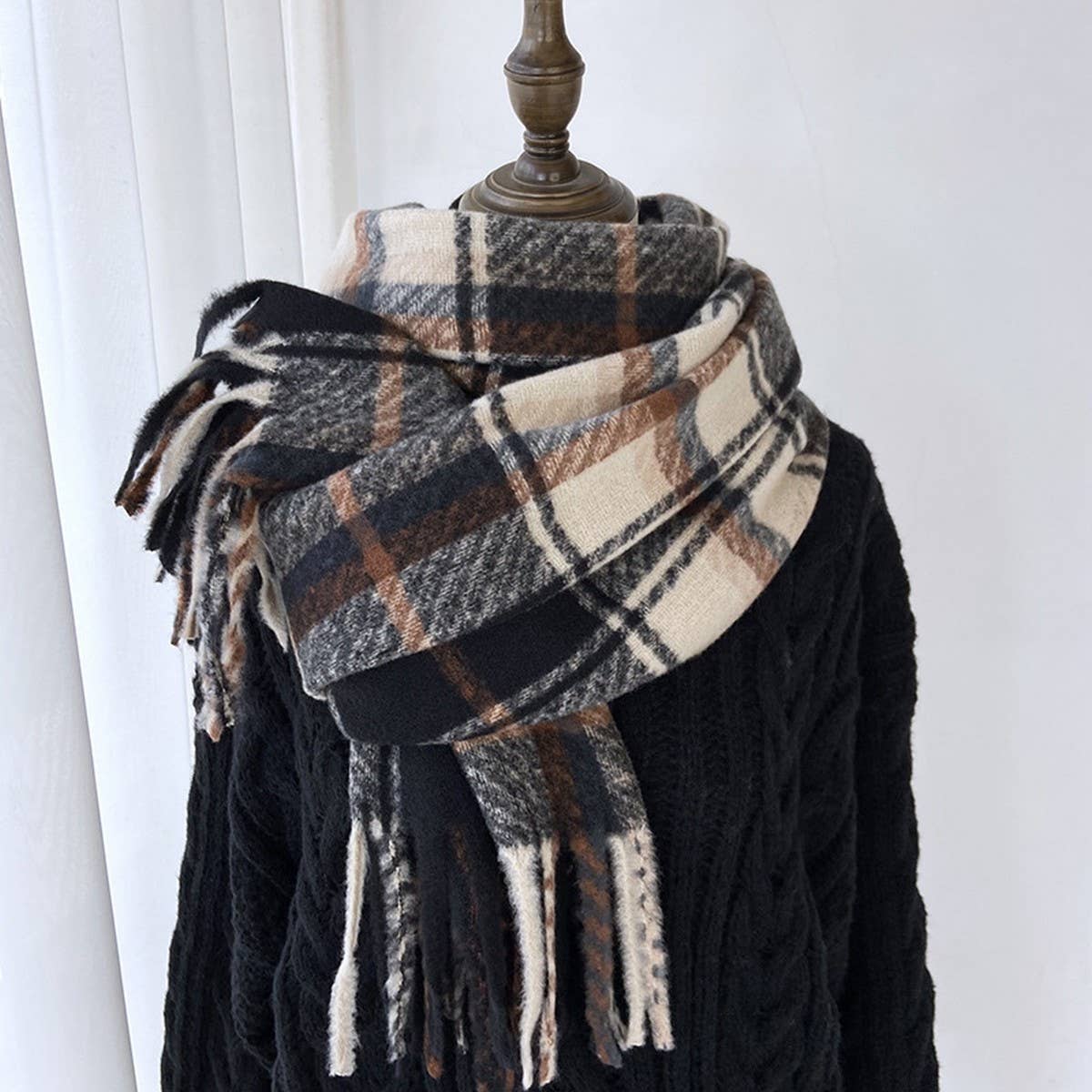 Plaid Thick Scarf ??Winter Warm Shawl with Tassels_CWASC1462