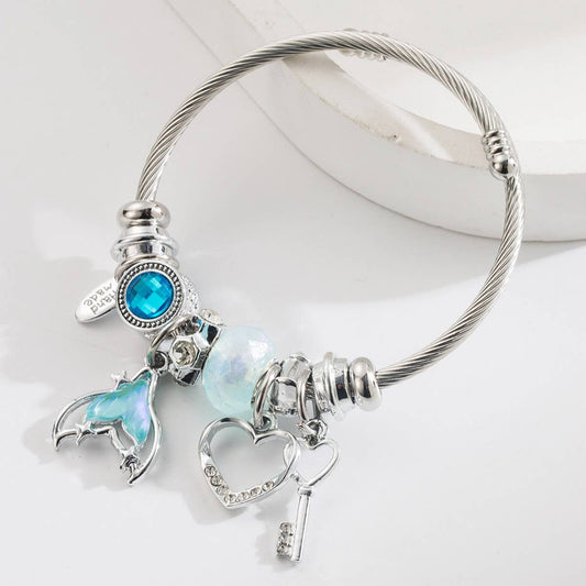Stainless Steel Bracelet with Mermaid Tail & Heart_CWMM8571